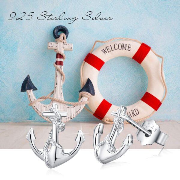 Sterling Silver Anchor Stud Earrings-5