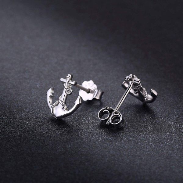 Sterling Silver Anchor Stud Earrings-6