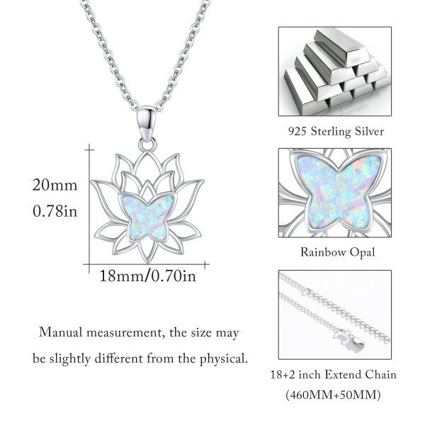 Sterling Silver Opal Lotus Butterfly Necklace-3