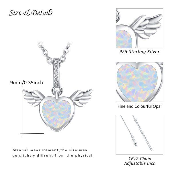 Sterling Silver Opal Heart Wings Necklace-4