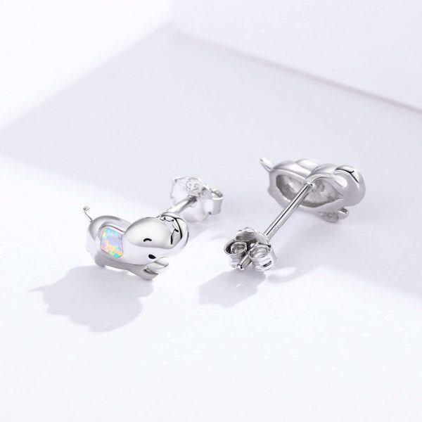 Sterling Silver Opal Elephant Stud Earrings-1