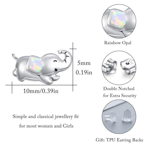 Sterling Silver Opal Elephant Stud Earrings-4