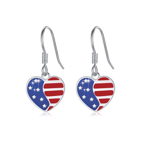 Sterling Silver American Flag Earrings-0