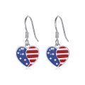 wholesale 925 Sterling Silver Heart-Shaped USA Flag Dangle Earrings for Women-0-0