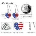 wholesale 925 Sterling Silver Heart-Shaped USA Flag Dangle Earrings for Women-0-2