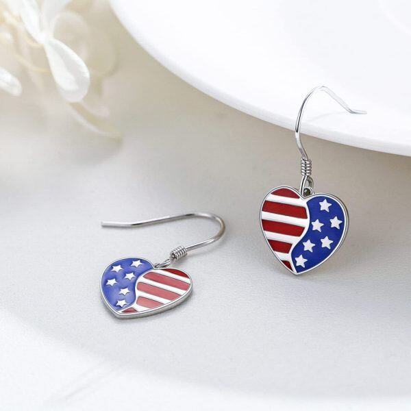 Sterling Silver American Flag Earrings-5