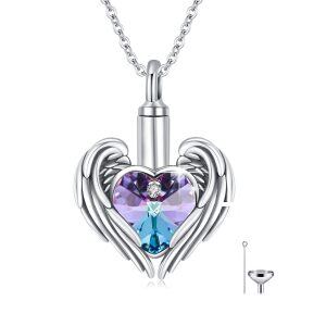 Sterling Silver Angel Wings Heart Necklace-0