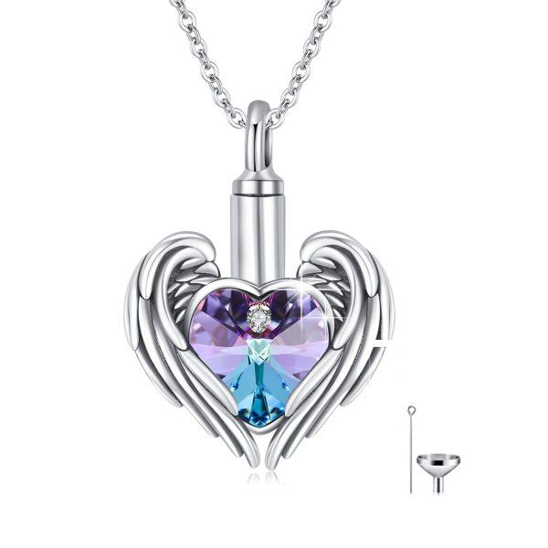 Sterling Silver Angel Wings Heart Necklace-0