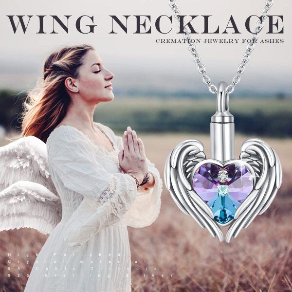 Sterling Silver Angel Wings Heart Necklace-1