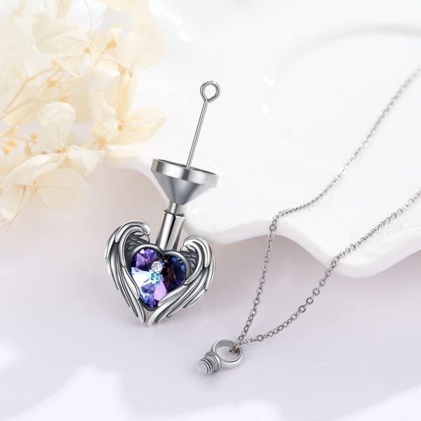 Sterling Silver Angel Wings Heart Necklace-5