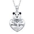 wholesale 925 Sterling Silver Teddy Bear Heart Pendant Miss You Necklace Gifts for Women-0-0