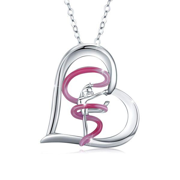 Sterling Silver Gymnastics Heart Necklace-0