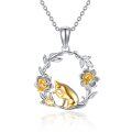 wholesale 925 Sterling Silver 925 Gold Plated Cat & Flowers Pendant Necklace for Women-0-0