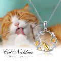 wholesale 925 Sterling Silver 925 Gold Plated Cat & Flowers Pendant Necklace for Women-0-5
