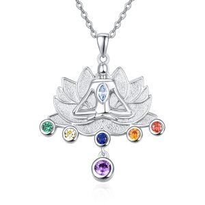 Sterling Silver Lotus Chakra Necklace-0