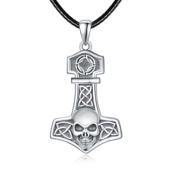 Sterling Silver Viking Skull Pendant Necklace-0