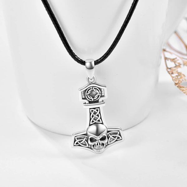 Sterling Silver Viking Skull Pendant Necklace-1