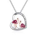 wholesale 925 Sterling Silver Pink Crystal Flamingo Heart Pendant Necklace for Women-0-0