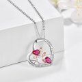 wholesale 925 Sterling Silver Pink Crystal Flamingo Heart Pendant Necklace for Women-0-1