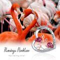 wholesale 925 Sterling Silver Pink Crystal Flamingo Heart Pendant Necklace for Women-0-5