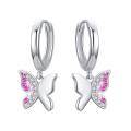 wholesale 925 Sterling Silver Pink Crystal Butterfly Hoop Earrings for Girls-0-0