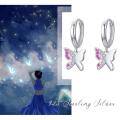 wholesale 925 Sterling Silver Pink Crystal Butterfly Hoop Earrings for Girls-0-6