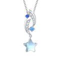 wholesale 925 Sterling Silver Star & Moon Stone Pendant Necklaces for Women -0-0