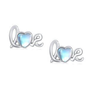 Sterling Silver Heart Moonstone Earrings-0