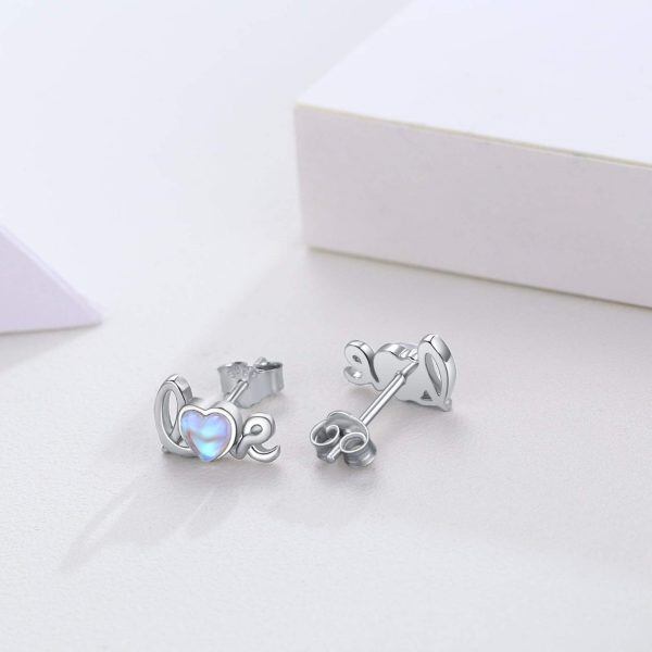 Sterling Silver Heart Moonstone Earrings-5