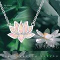 wholesale 925 Sterling Silver Pink Opal Lotus Flower Pendant Necklace Yoga s for Women and Moms-0-5