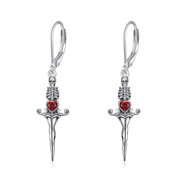 Sterling Silver Skull Sword Earrings-0