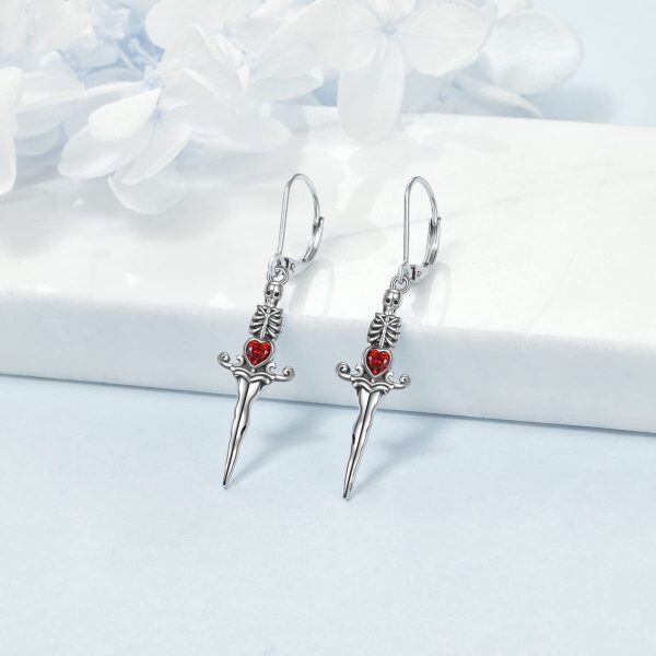 Sterling Silver Skull Sword Earrings-1