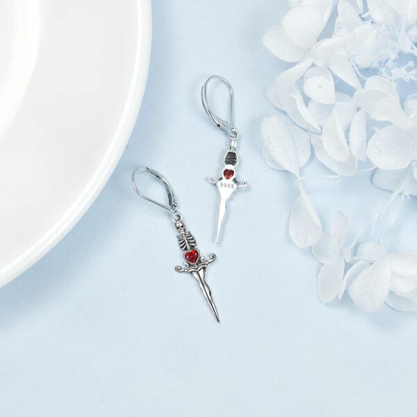 Sterling Silver Skull Sword Earrings-2