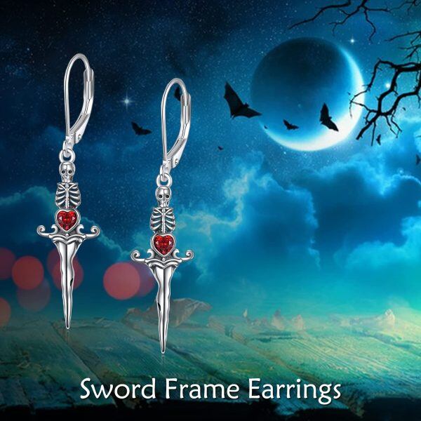 Sterling Silver Skull Sword Earrings-4