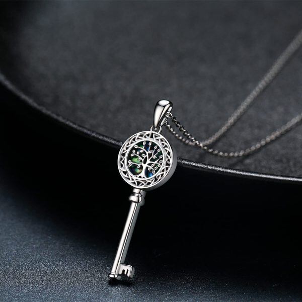 Sterling Silver Tree Of Life Key Necklace-2