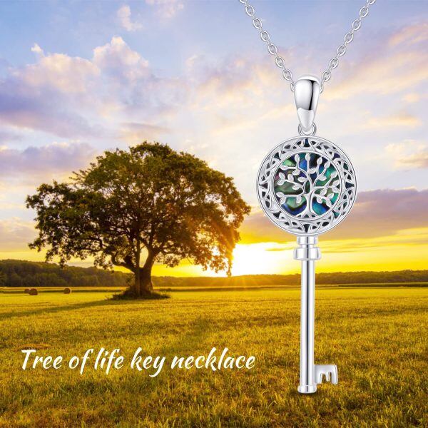 Sterling Silver Tree Of Life Key Necklace-5