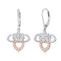 wholesale 925 Sterling Silver Heart-Shaped Dangle Earrings with Cubic Zirconia and Rose Gold Accents-0-0