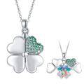 wholesale 925 Sterling Silver Green Crystal Heart & Photo Frame 4-Leaf Clover Pendant Necklaces for Women-0-0