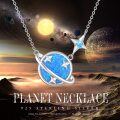 wholesale 925 Sterling Silver Blue Opal Planet & Stars Pendant Necklace for Women-0-5