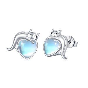 Sterling Silver Cat Moonstone Earring-0