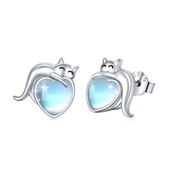 Sterling Silver Cat Moonstone Earring-0