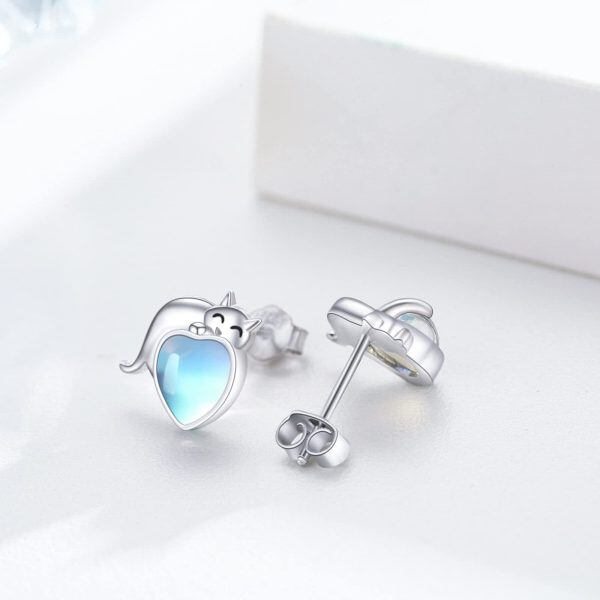 Sterling Silver Cat Moonstone Earring-4