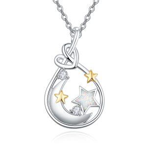 Sterling Silver Moon Star Necklace-0