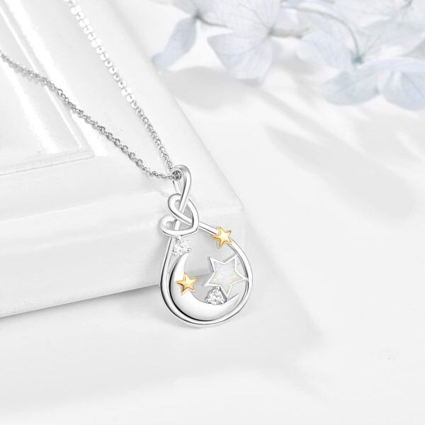 Sterling Silver Moon Star Necklace-1