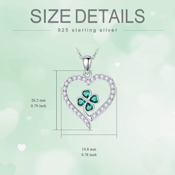 Sterling Silver Four Leaf Clover Heart Necklace-4