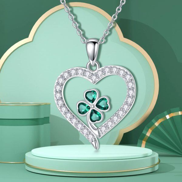 Sterling Silver Four Leaf Clover Heart Necklace-5