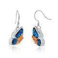 wholesale 925 Sterling Silver Blue & Orange Enamel Butterfly Dangle Earrings for Women-0-0