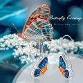 wholesale 925 Sterling Silver Blue & Orange Enamel Butterfly Dangle Earrings for Women-0-5