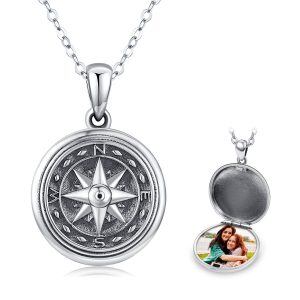 Sterling Silver Compass Locket Necklace-0