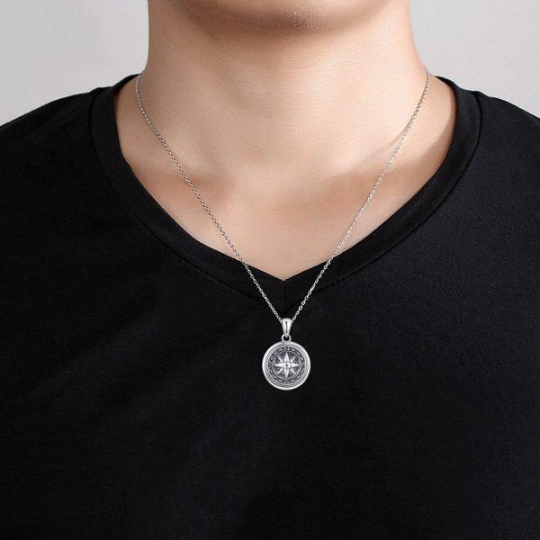 Sterling Silver Compass Locket Necklace-3